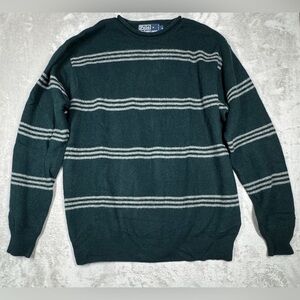 Vintage Polo Ralph Lauren Outlet Men’s Lambswool Green Grey Striped Sweater M